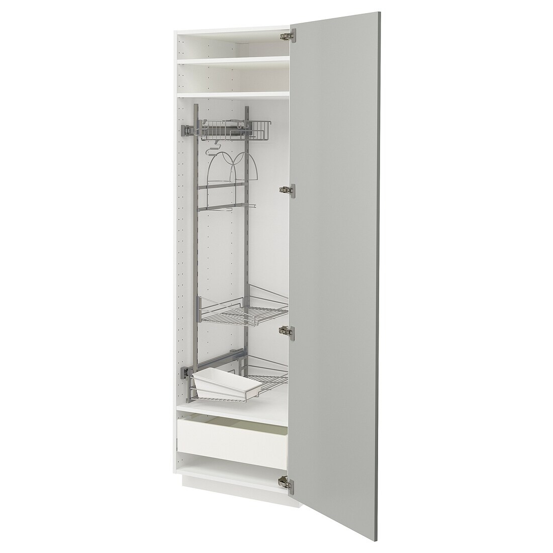 METOD / MAXIMERA Висока шафа з відділенням для аксесуарів для прибирання, білий / Хавсторп світло-сірий, 60x60x200 см