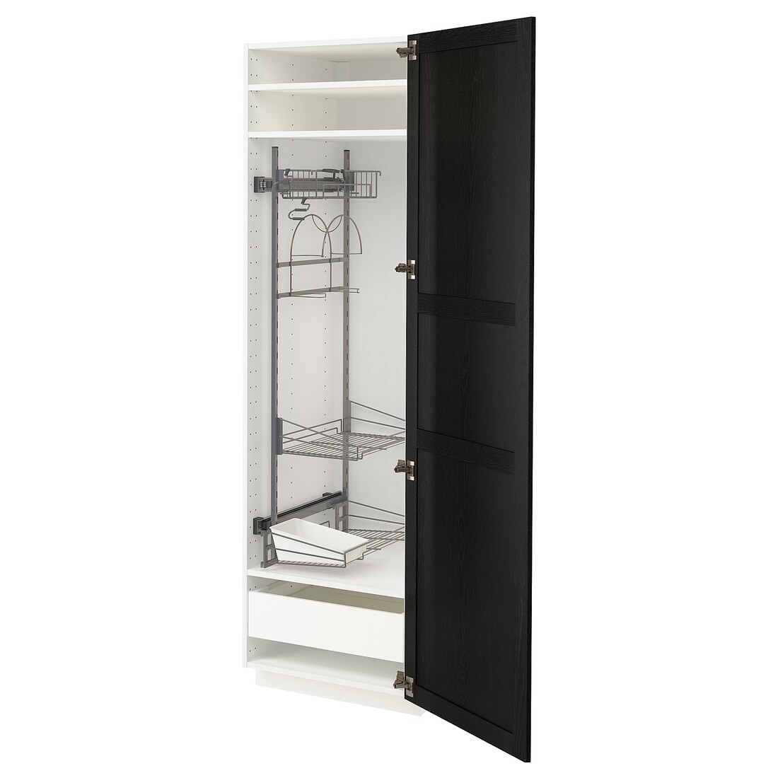 METOD МЕТОД / MAXIMERA МАКСІМЕРА Висока шафа з відділенням для аксесуарів для прибирання, білий / Lerhyttan чорний морилка, 60x60x200 см