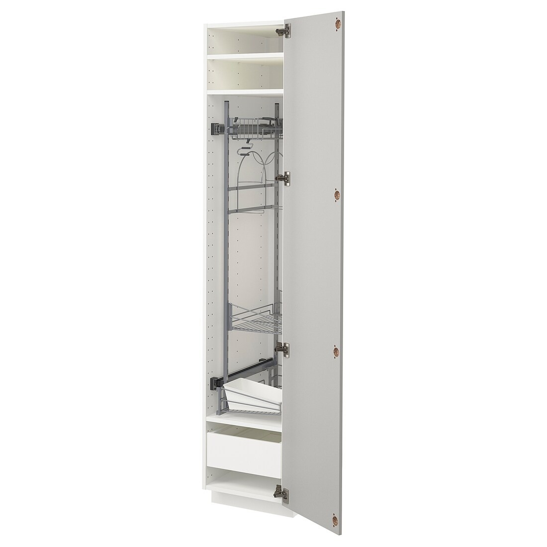 METOD МЕТОД / MAXIMERA МАКСІМЕРА Висока шафа з відділенням для аксесуарів для прибирання, білий / Ringhult світло-сірий, 40x60x200 см