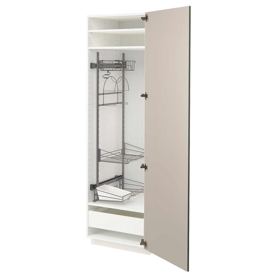 METOD МЕТОД / MAXIMERA МАКСІМЕРА Висока шафа з відділенням для аксесуарів для прибирання, білий / Stensund бежевий, 60x60x200 см