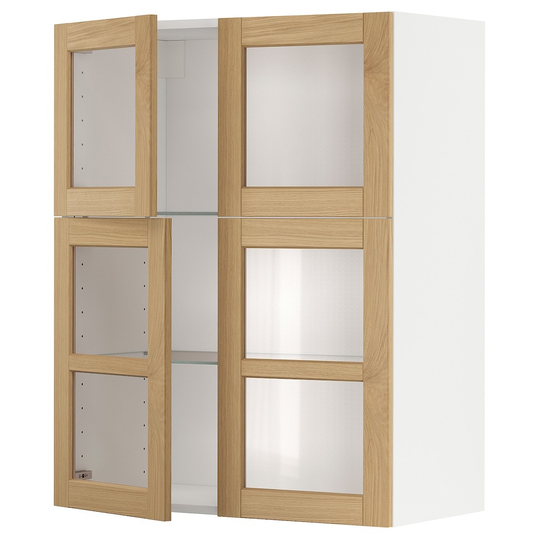 METOD Навісна шафа / полиці / 4 скляних дверей, білий / дуб Forsbacka, 80x100 см