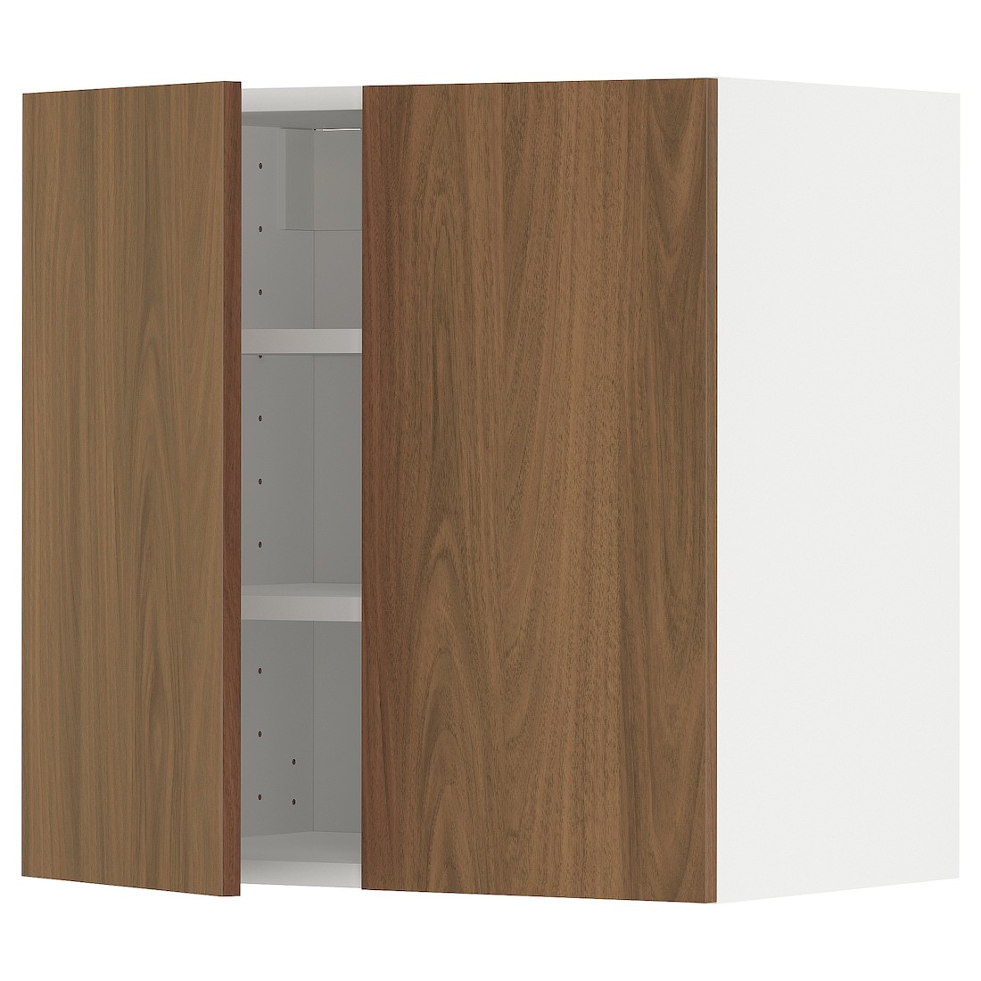 METOD Навісна шафа з полицями / 2 дверцят, білий / Імітація коричневого горіха, 60x60 см