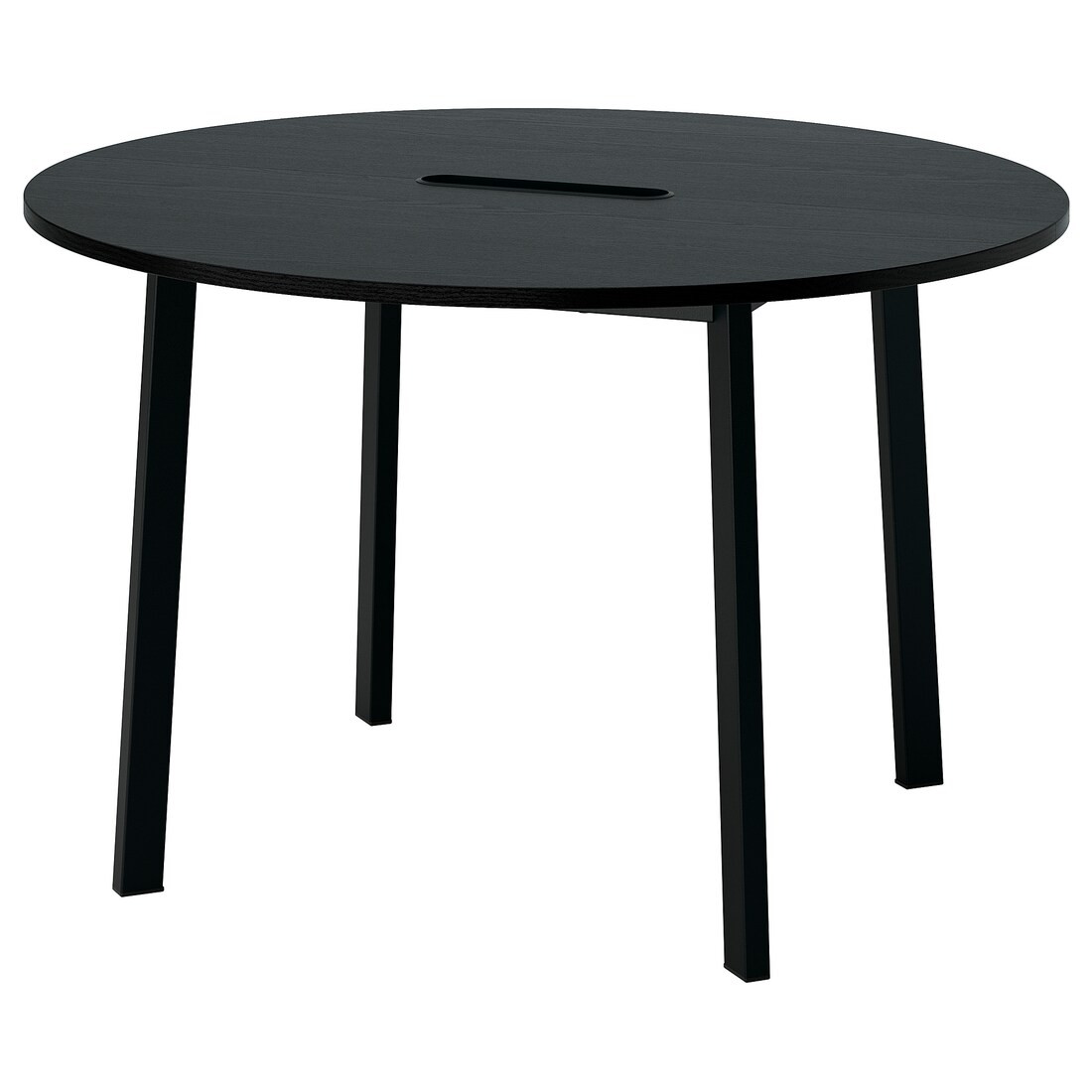 MITTZON стіл для конференцій, круглий ясеневий шпон чорна морилка / чорний, 120x75 см