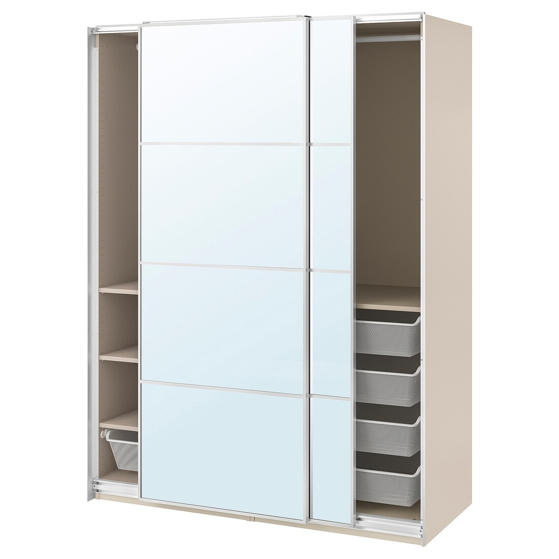 PAX / AULI гардероб із розсувними дверцятами, сіро-бежевий / дзеркало, 150x66x201 см