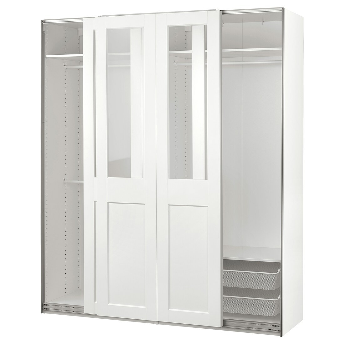 PAX / GRIMO Гардероб з розсувними дверима, біле / прозоре скло біле, 200x66x236 см