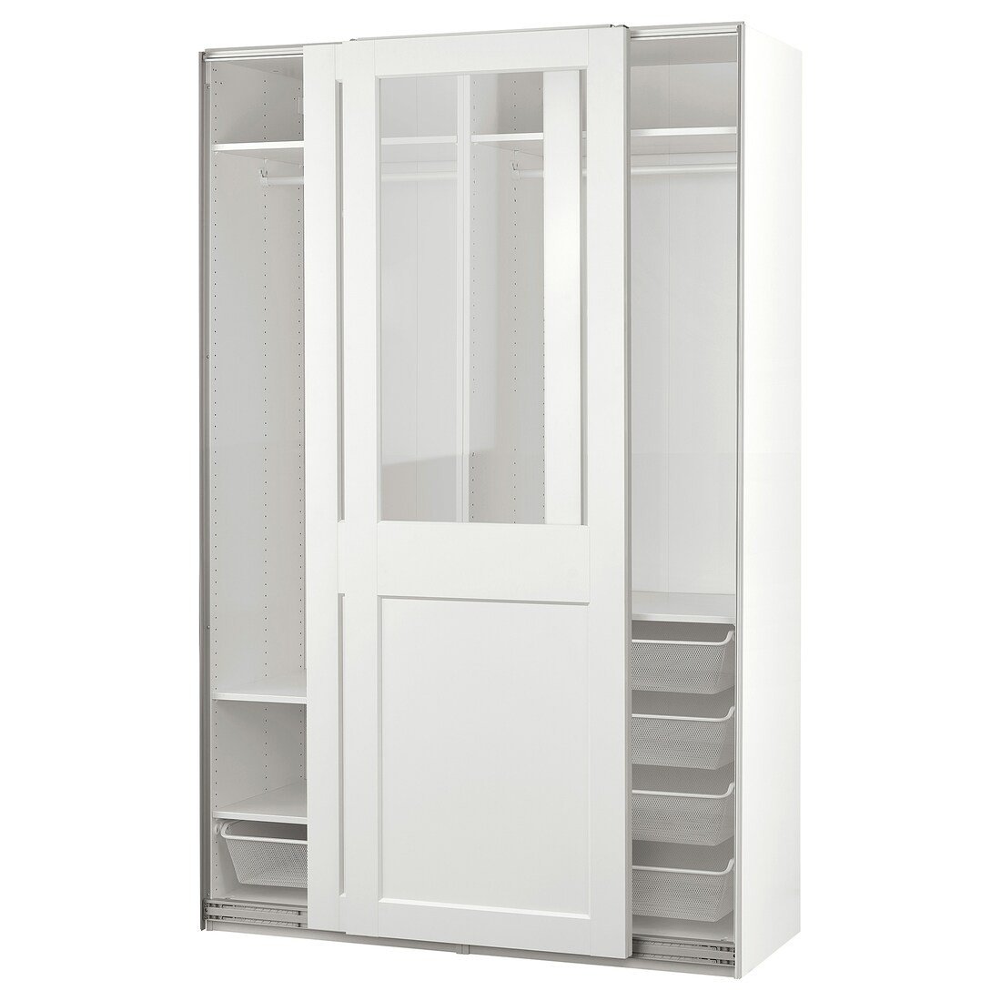 PAX / GRIMO Гардероб з розсувними дверима, біле / прозоре скло біле, 150x66x236 см