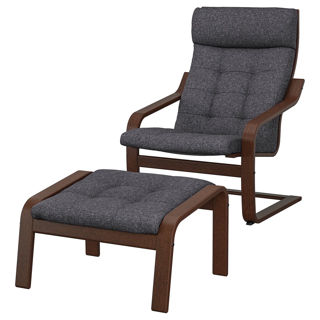 POÄNG Крісло з підставкою для ніг, коричневий / Gunnared темно-сірий