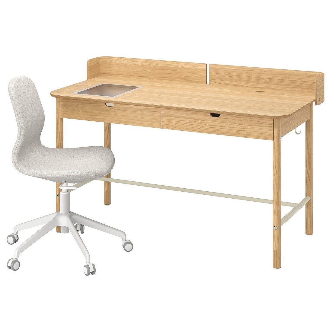 RIDSPÖ / LÅNGFJÄLL Письмовий стіл і стілець, бежевий дуб/білий