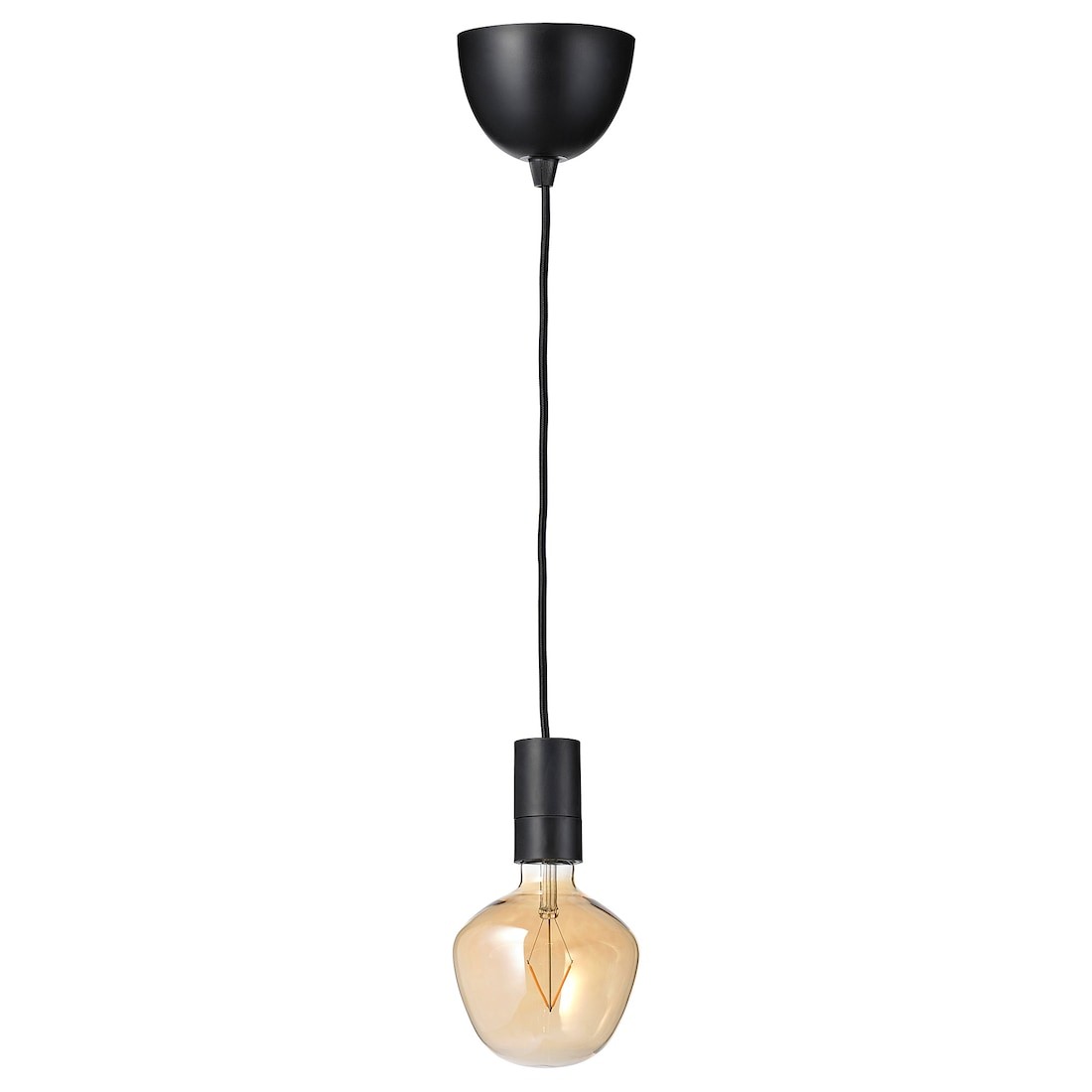 SUNNEBY СУННЕБЮ / MOLNART Підвісний світильник із лампочкою, чорний форма дзвоника / коричневе прозоре скло