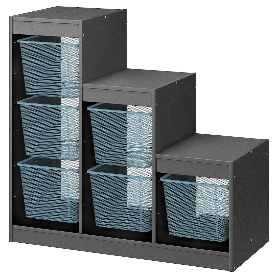 TROFAST Комбінація для зберігання + контейнери, сірий / сіро-блакитний, 99x44x94 см