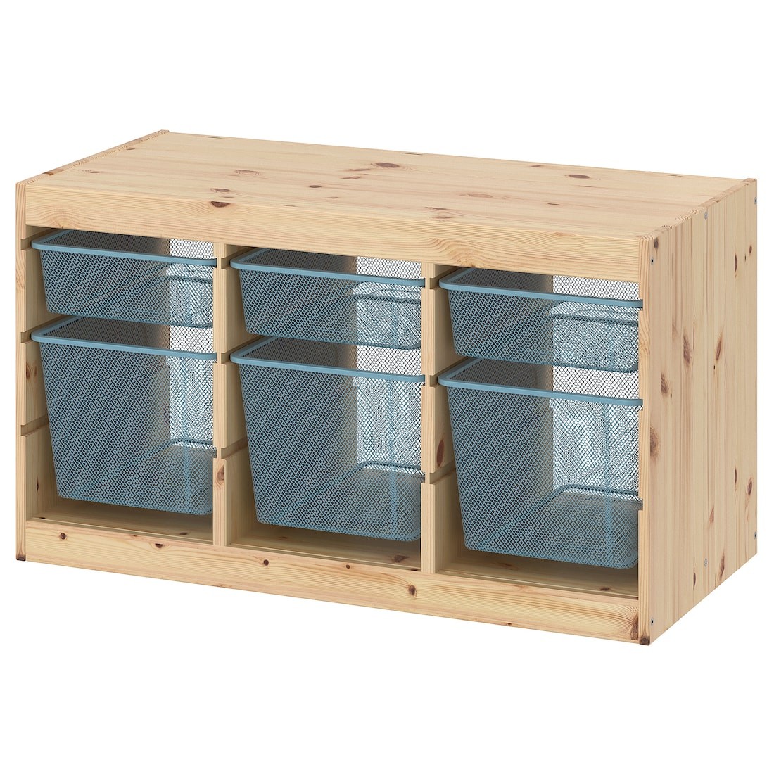 TROFAST Комбінація для зберігання + контейнери, світла білена сосна / сіро-блакитний, 93x44x52 см