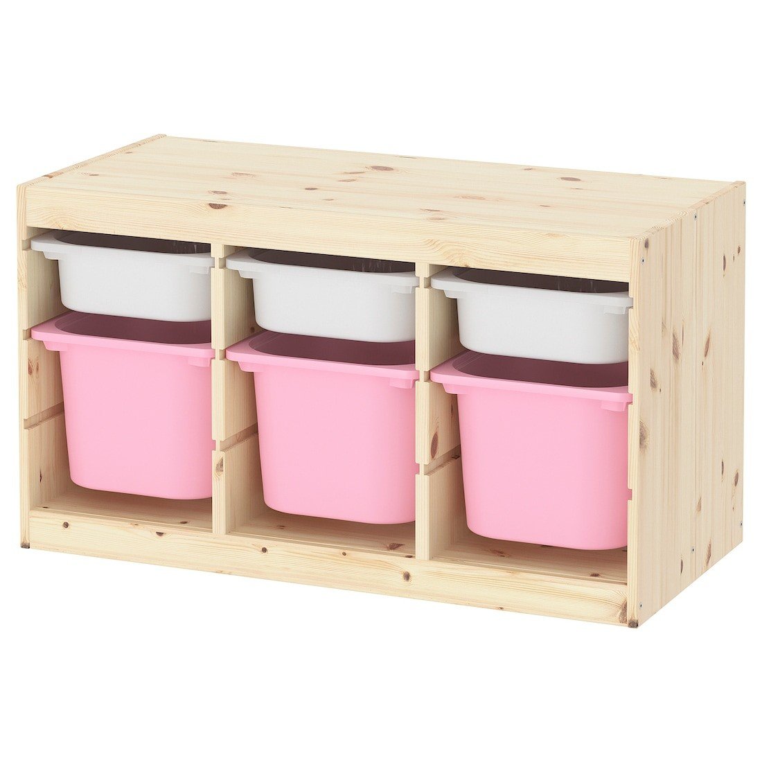 TROFAST Комбінація для зберігання + контейнери, світла білена сосна білий / рожевий, 93x44x52 см