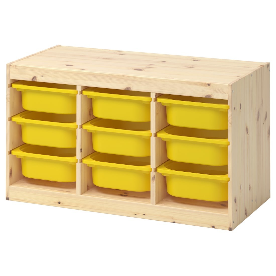 TROFAST ТРУФАСТ Комбінація для зберігання + контейнери, світла білена сосна / жовтий, 93x44x52 cм
