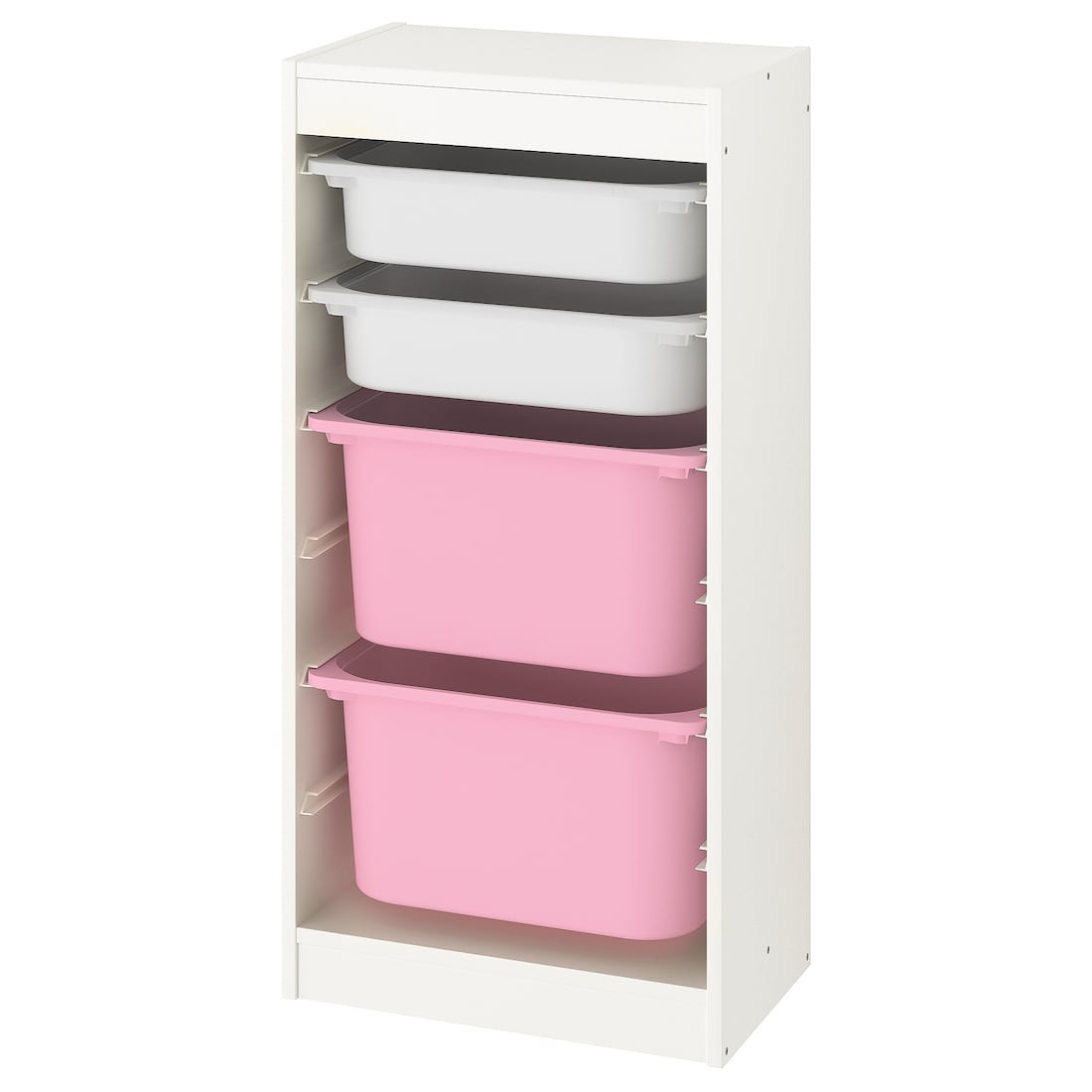 TROFAST Комбінація для зберігання + контейнери, білий / білий рожевий, 46x30x94 см