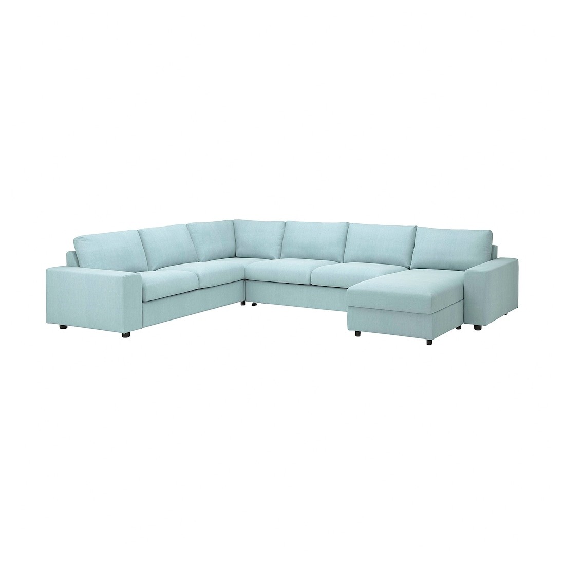 VIMLE ВІМЛЕ Чохол для 5-місного кутового розкладного дивана з широкими підлокітниками / гуннарід бежевий, 5-місний, з шезлонгом з широкими підлокітниками / Saxemara блакитний