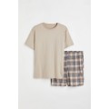 H&M Home Піжама з футболкою та шортами звичайного покрою, Бежевий/Клітчастий, Різні розміри 1116123001 | 1116123001