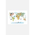 Postery Плакат з картою світу тварин - білий/синій/зелений 1116529001 | 1116529001