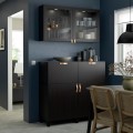 IKEA BESTÅ БЕСТО Комбінація для зберігання з дверцятами / шухлядами, чорно-коричневий / Lappviken / Stubbarp чорно-коричневе прозоре скло, 120x42x213 см 09412493 | 094.124.93