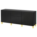 IKEA BESTÅ БЕСТО Комбінація для зберігання з ящиками, чорно-коричневий / Lappviken / Stubbarp жовтий, 180x42x74 см 79442199 | 794.421.99