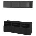 IKEA BESTÅ БЕСТО Комбінація для ТВ / скляні двері, чорно-коричневий / Lappviken чорно-коричневе прозоре скло, 180x42x192 см 49407003 494.070.03