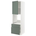 IKEA METOD МЕТОД / MAXIMERA МАКСІМЕРА Висока шафа для духовки з дверима / шухлядами, білий / Bodarp сіро-зелений, 60x60x200 см 79459694 794.596.94