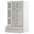IKEA METOD МЕТОД / MAXIMERA МАКСІМЕРА Навісна шафа / 2 скляних дверцят / 2 шухляди, білий / Lerhyttan світло-сірий, 60x100 см 59455531 594.555.31