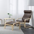 IKEA POÄNG ПОЕНГ Крісло з підставкою для ніг, березовий шпон / Glose темно-коричневий 19551068 | 195.510.68