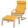 IKEA POÄNG ПОЕНГ Крісло з підставкою для ніг, шпон дуба білений / Skiftebo жовтий 39487806 394.878.06