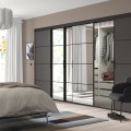 IKEA SKYTTA / MEHAMN/AULI комбінація розсувних дверцят, чорне / темно-сіре дзеркало, 376x205 см 49575906 495.759.06