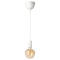IKEA SUNNEBY СУННЕБЮ / MOLNART Підвісний світильник із лампочкою, білий / дзвіноподібний коричневе скло прозоре 09491225 094.912.25