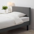 IKEA SVELGEN СВЕЛЬГЕН Ліжко з оббивкою і матрацом, з узголів'ям / сірий, 90x200 см 30452651 | 304.526.51