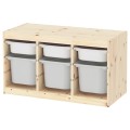IKEA TROFAST ТРУФАСТ Комбінація для зберігання + контейнери, світла білена сосна білий / сірий, 93x44x52 cм 09328649 | 093.286.49