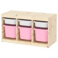 IKEA TROFAST Комбінація для зберігання + контейнери, світла білена сосна білий / рожевий, 93x44x52 см 69533213 | 695.332.13
