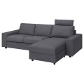 IKEA VIMLE ВІМЛЕ Чохол на 3-місний диван з козеткою, з підголовником з широкими підлокітниками / Gunnared сірий 89425043 894.250.43