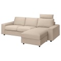 IKEA VIMLE ВІМЛЕ Чохол на 3-місний диван з козеткою, з широкими підлокітниками з підголівником / Hallarp бежевий 39425045 394.250.45