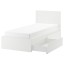 IKEA MALM МАЛЬМ Ліжко з 2 шухлядами, білий / Leirsund, 90x200 см 69032720 690.327.20
