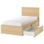 IKEA MALM МАЛЬМ Ліжко з 2 шухлядами, шпон дуба білений / Leirsund, 90x200 см 89157318 891.573.18