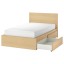 IKEA MALM МАЛЬМ Ліжко з 2 шухлядами, шпон дуба білений, 120x200 cм 59139825 591.398.25